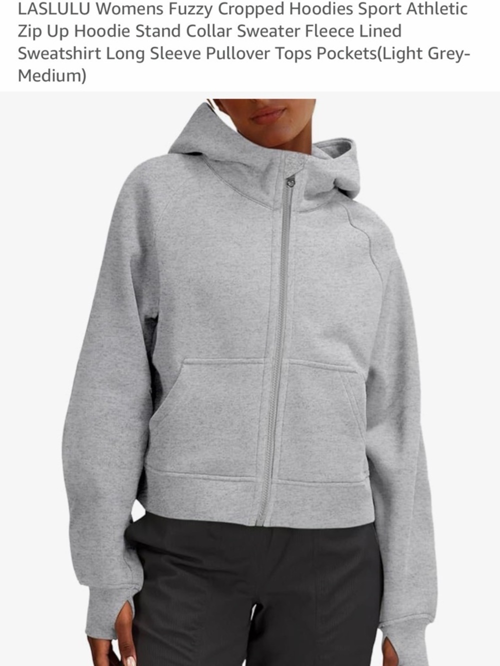 Light Grey Cropped Fleece Zip Hoodie - Womens